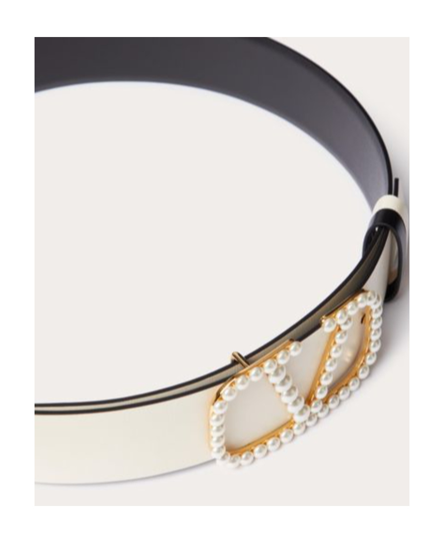 VALENTINO GARAVANI VLOGO SIGNATURE REVERSIBLE BELT IN SHINY CALFSKIN WITH PEARLS 40 MM
