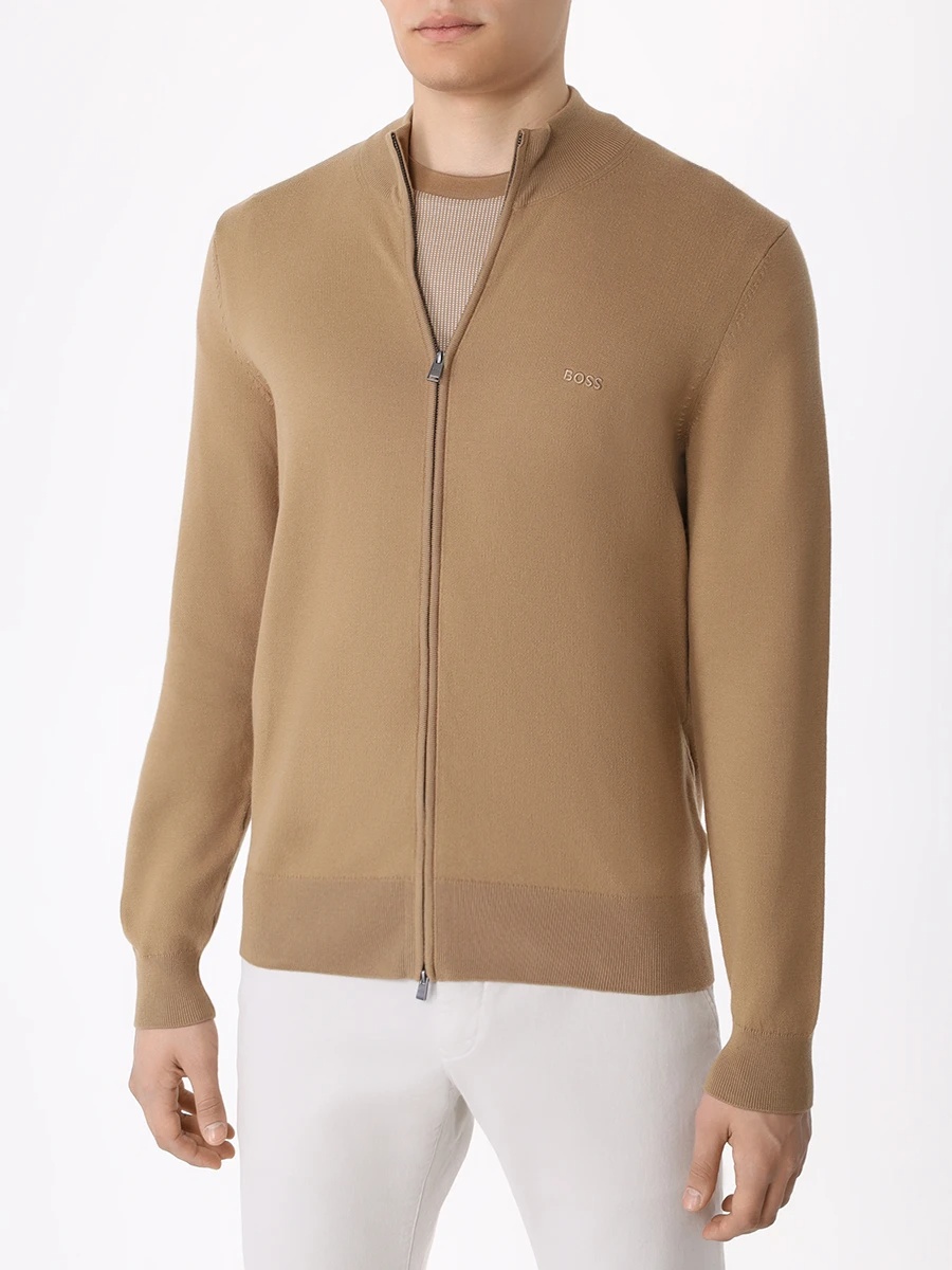 Hugo Boss Rib Cardigan In Nude