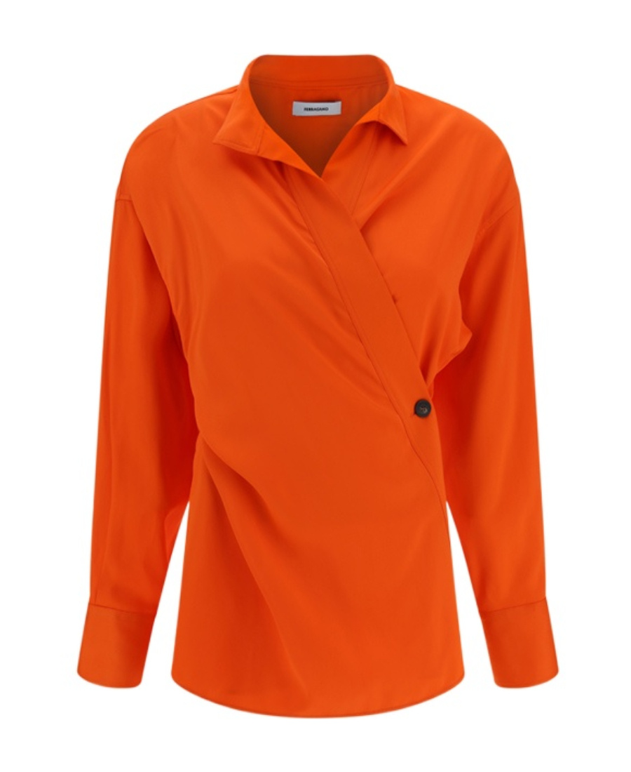 Ferragamo Shirt With Asymmetrical Closure Orange Women In Orange