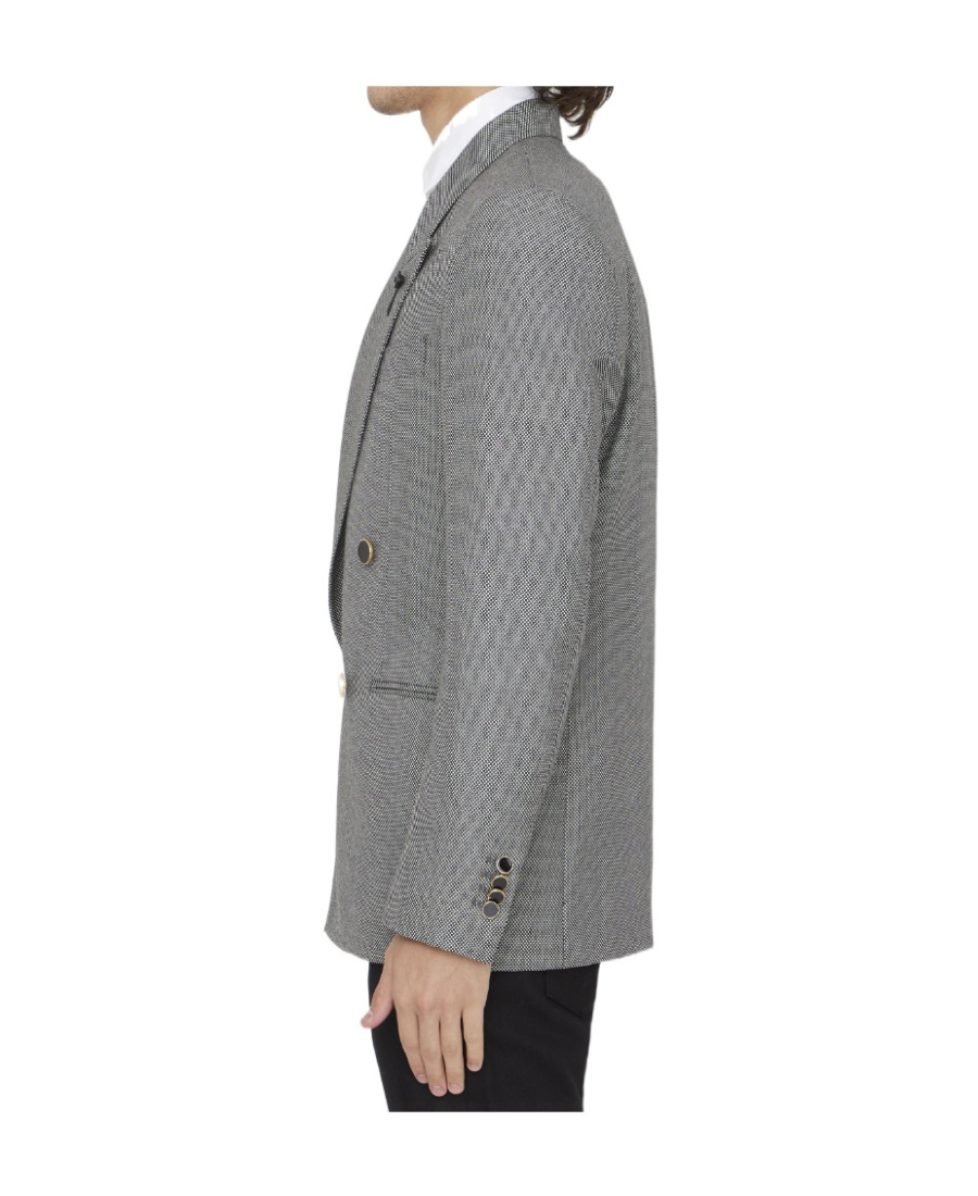 Lardini Double-breasted Jacket In Wool Silk And Linen In Gray