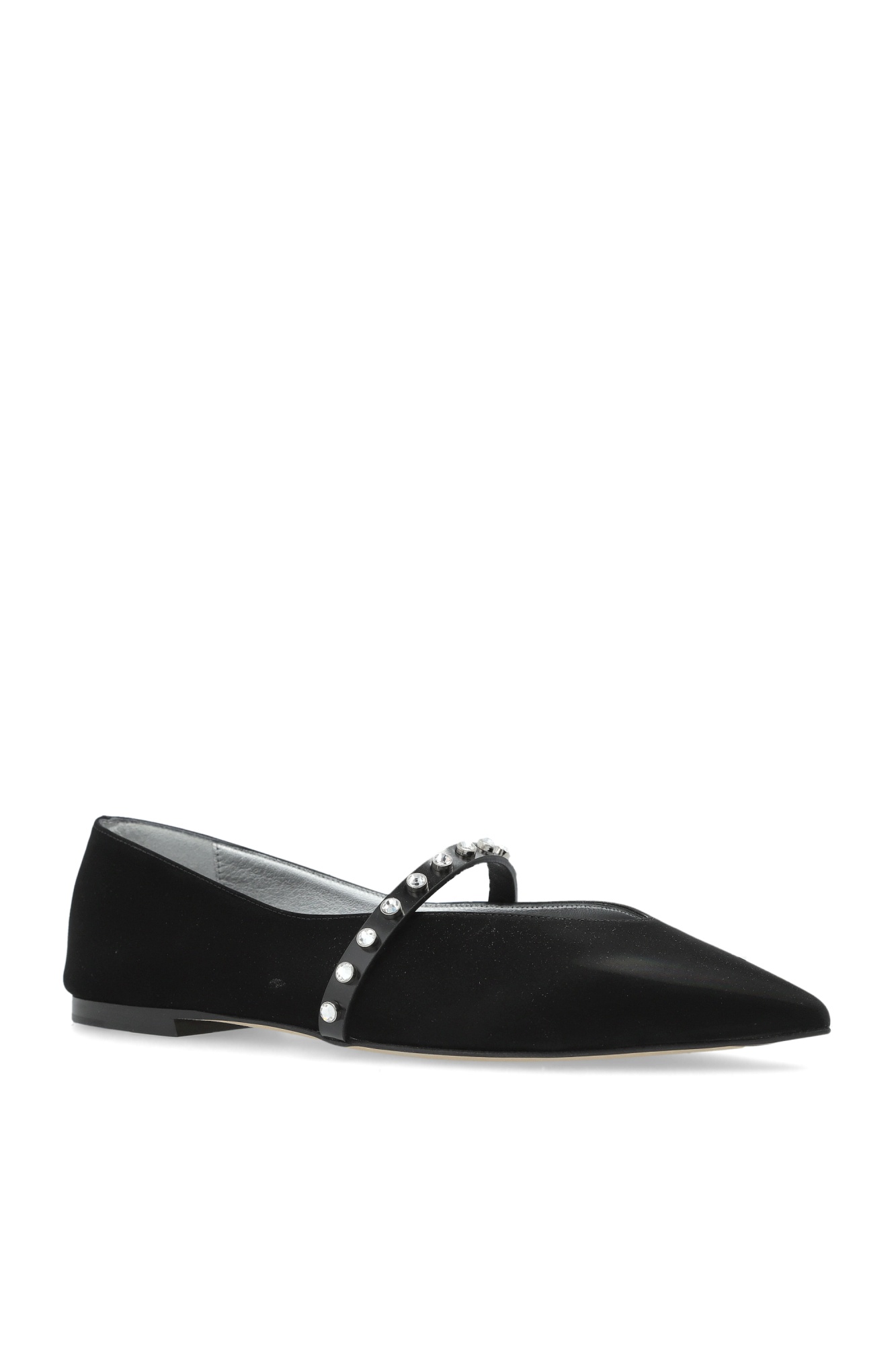 Alexander Mcqueen Mcqueen Crystal Embellished Pointed Toe Mary Jane Flat In Black