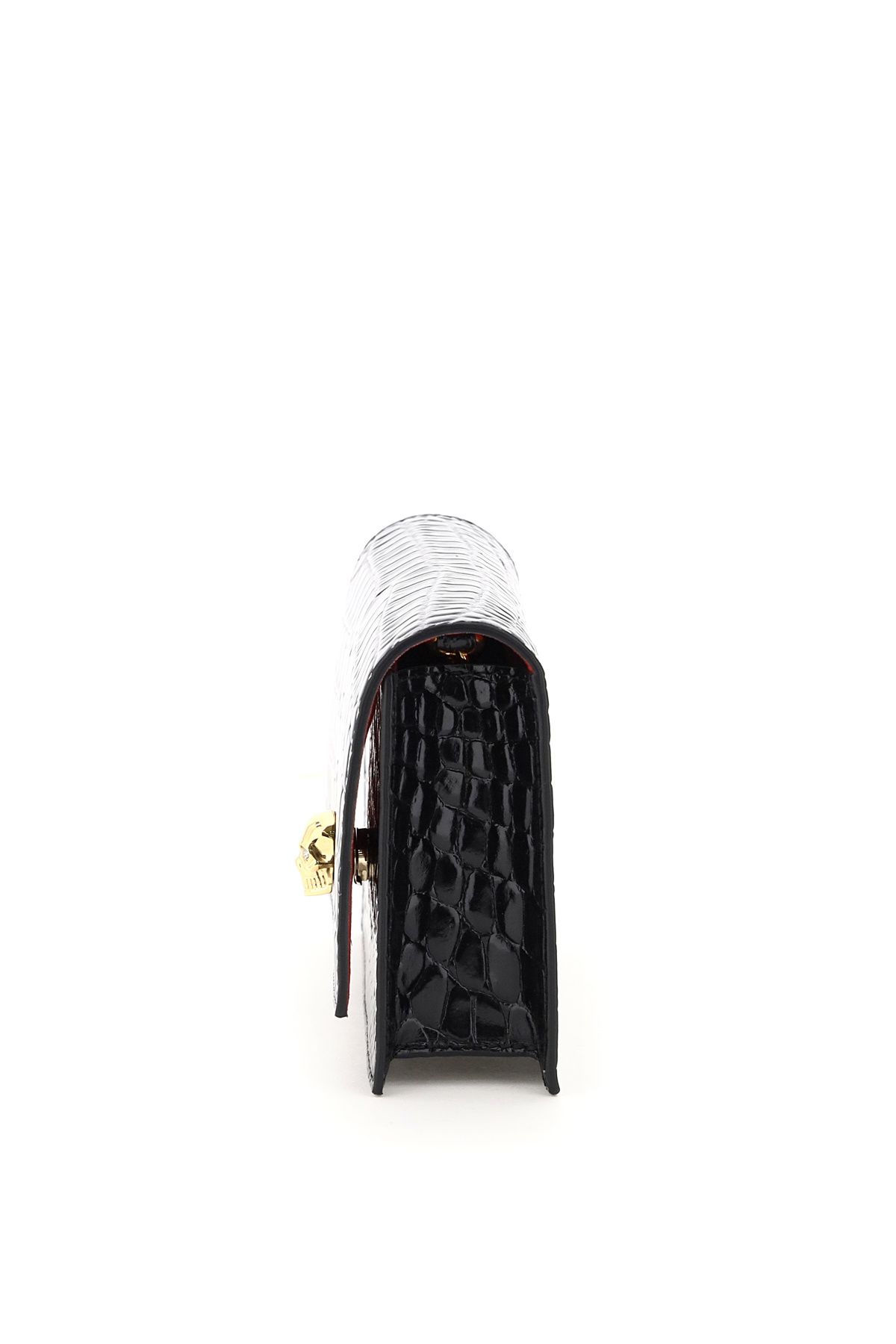 Alexander Mcqueen Womens Black Gold Skull Small Leather Cross-body Bag In Black