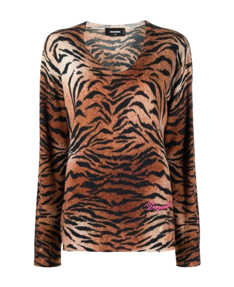 Dsquared2 Leopard-print Knitted Jumper In Brown