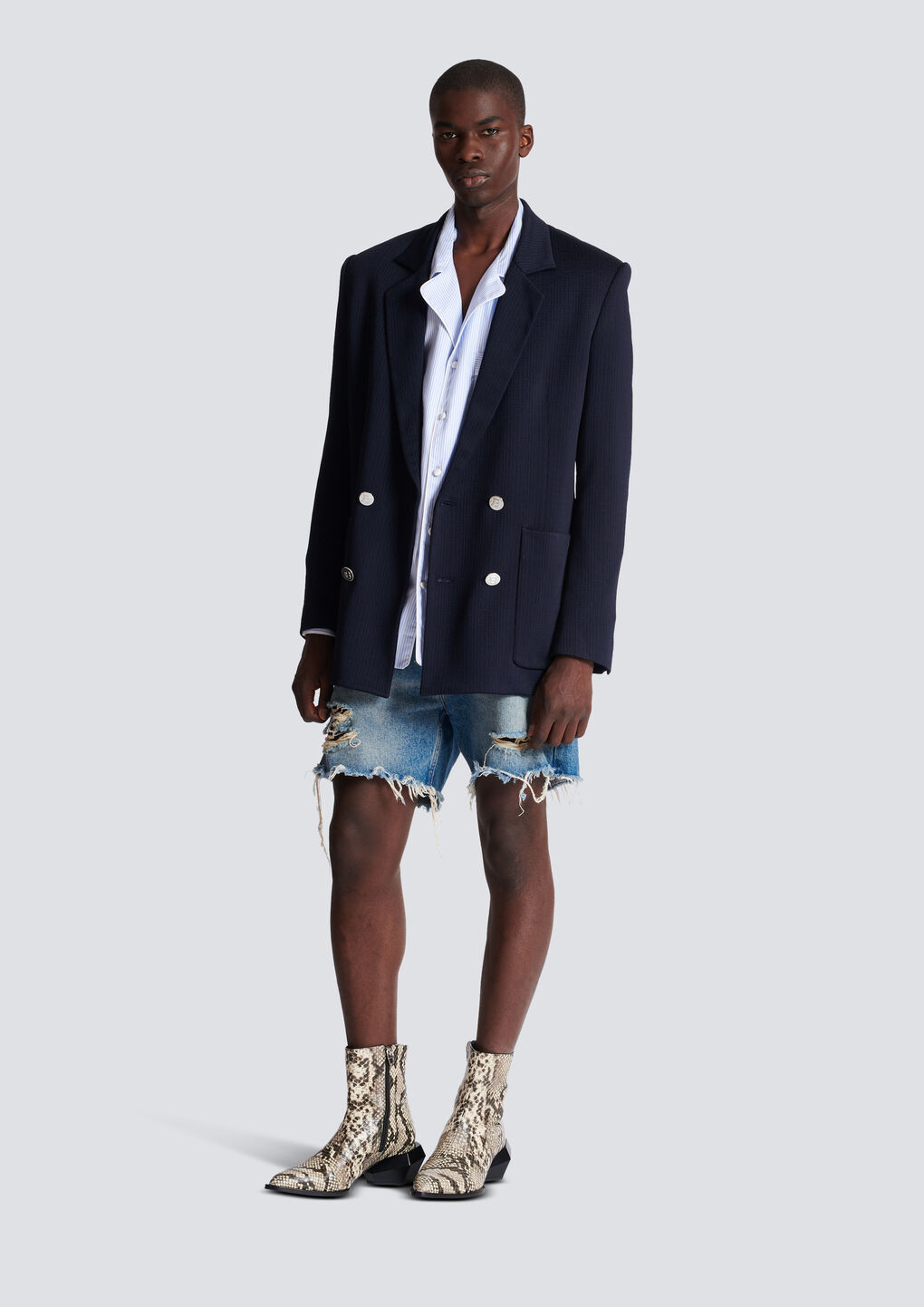 Shop Balmain Casual Mini Monogram Blazer In Black