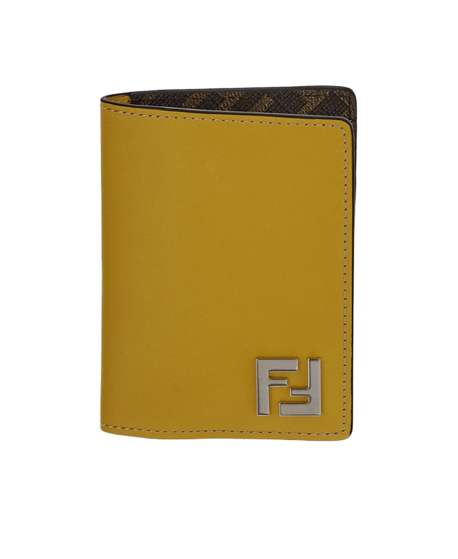 Fendi Ff Squared Leather Cardholder In Brown