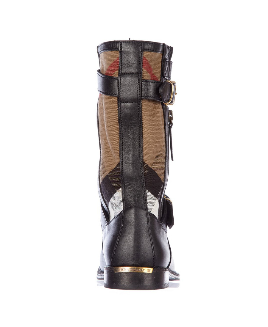 Burberry Plaid Canvas Boots In Black