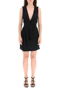 Dsquared2 Belted Silk-crepe Dress In Black