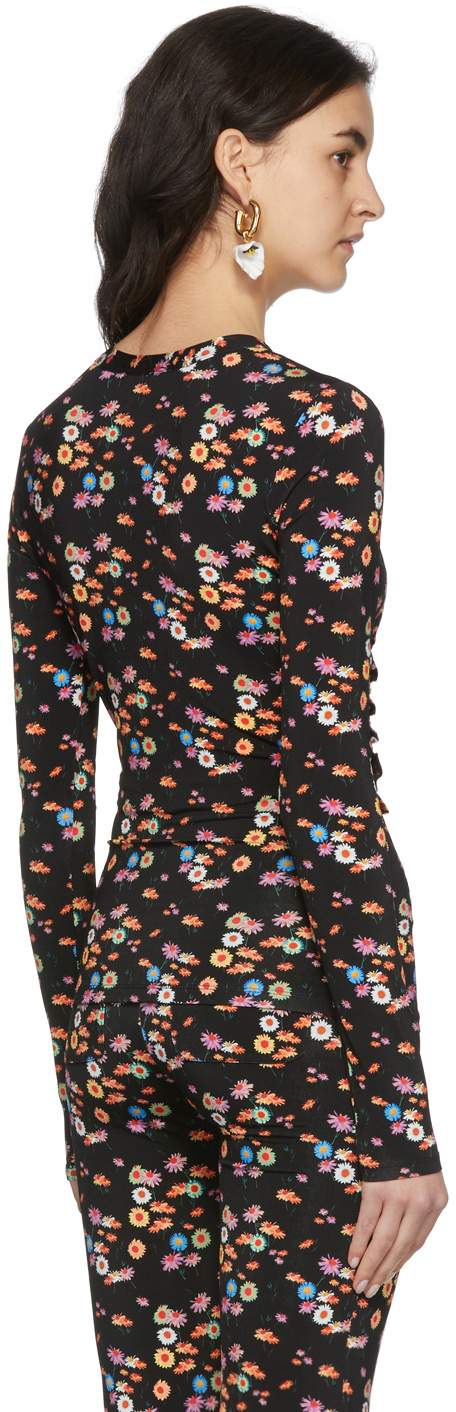 Rabanne Multicolored Pattern Printed Long-sleeved T-shirt In Black