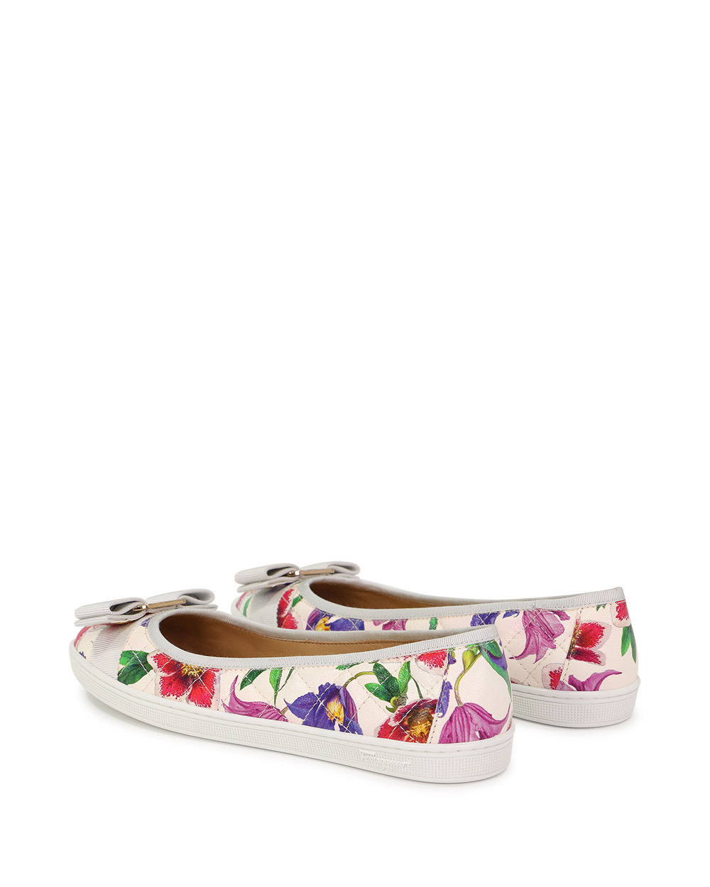 Ferragamo Printed Ballet Shoes With Bow Tie In White