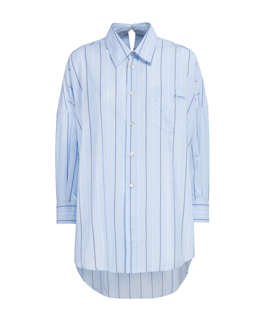 Marni Light Green Striped Bio Cotton Shirt With Low Back In Blue