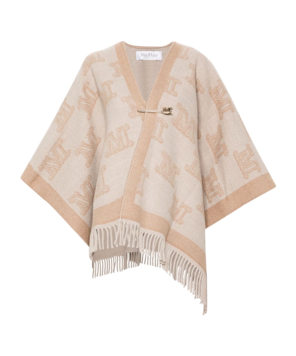Max Mara Logo Wool Cape In Nude
