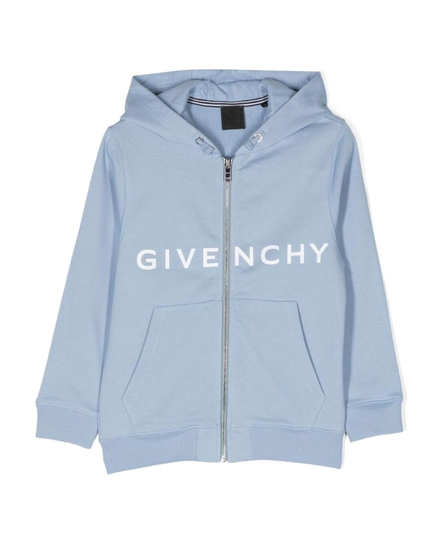 Givenchy Logo Printed Zipper Hoodie In Blue