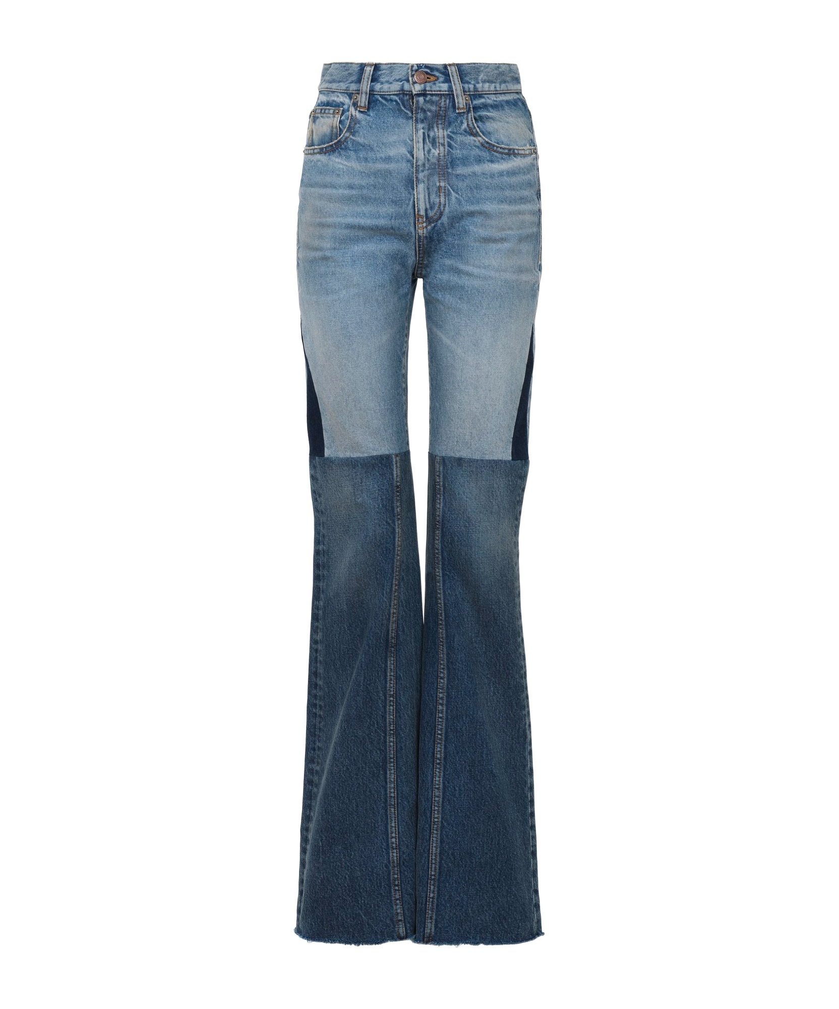 Chloé Patchwork Rigid High-rise Flared-leg Jeans In Blue