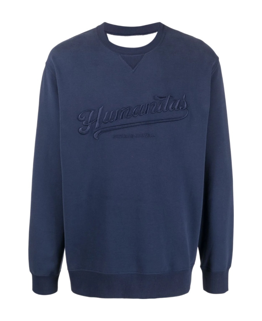 Brunello Cucinelli Logo-embroidered Cotton Sweatshirt In Blue