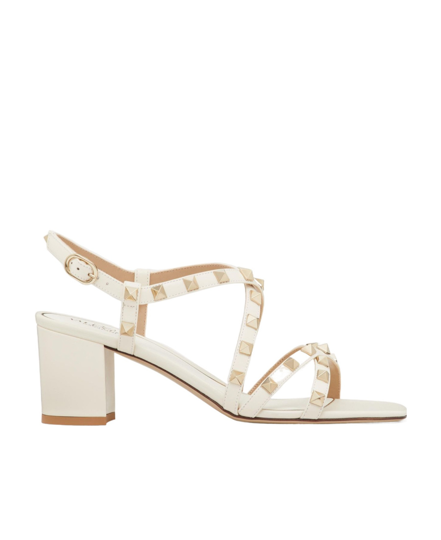 Valentino Garavani Rockstud Calfskin Sandal With Straps 60mm Woman Light Ivory 41.5 In White