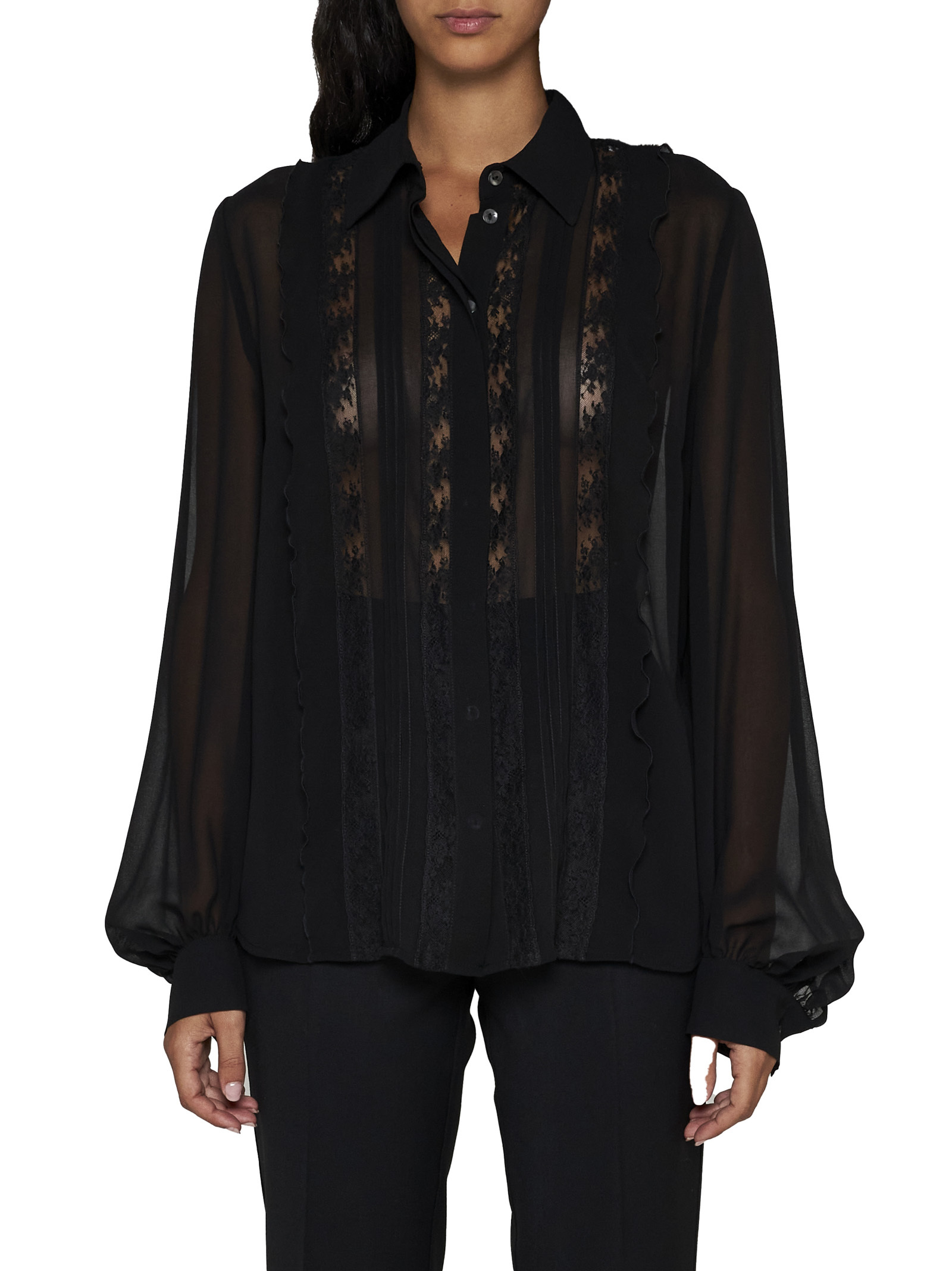 P.a.r.o.s.h Floral-lace Semi-sheered Shirt In Black