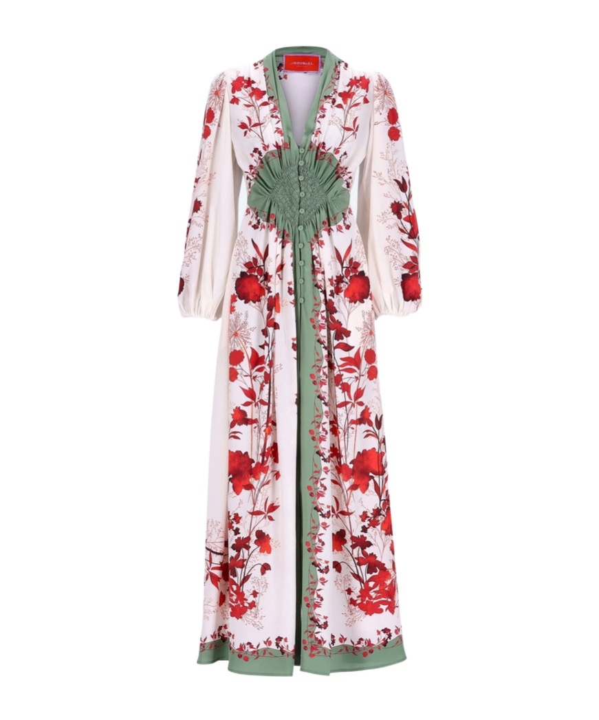 La Doublej La Double J Maxi Dress In Green Silk In White