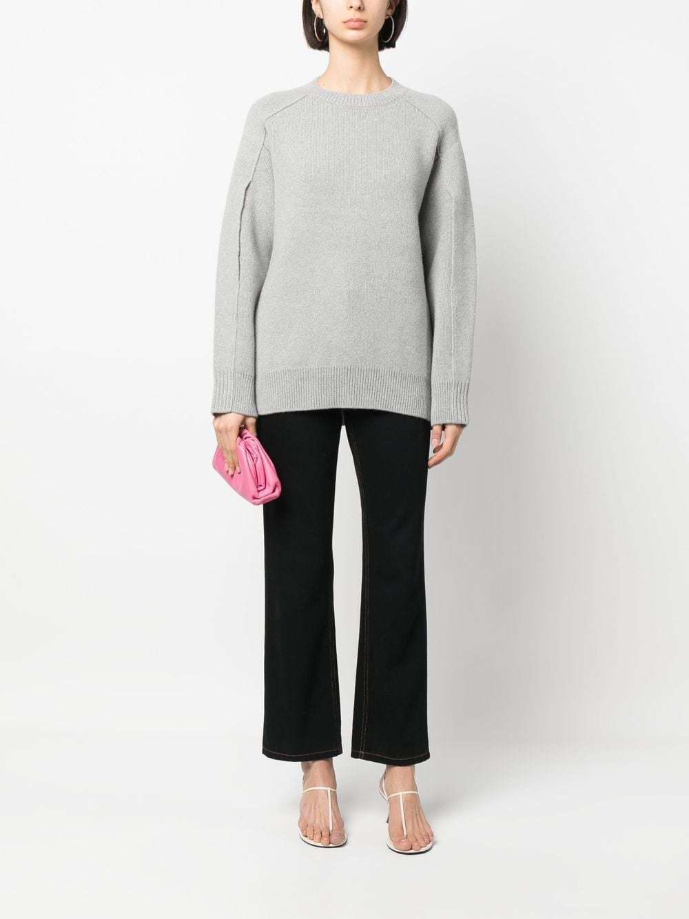 Shop Lanvin Round-neck Cape-back Jumper In Gray