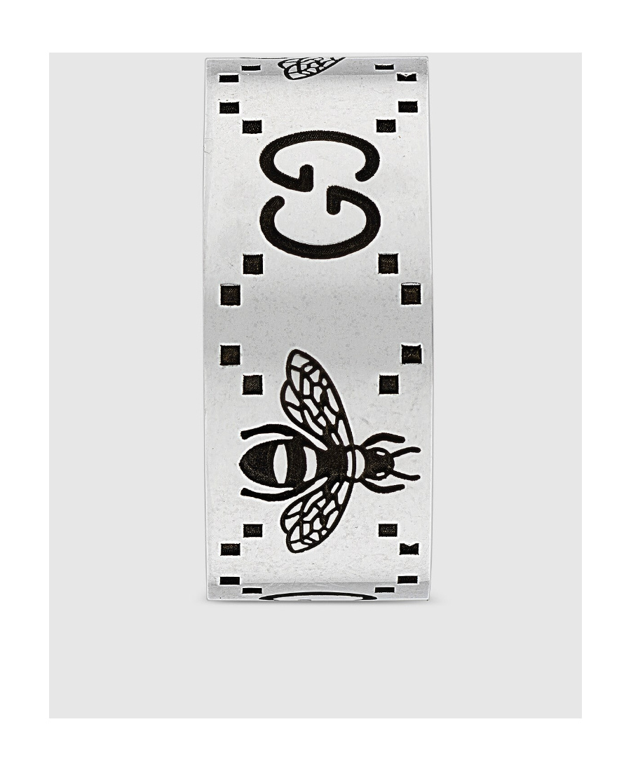 Gucci Gg Bee Engraved Wide Ring In White