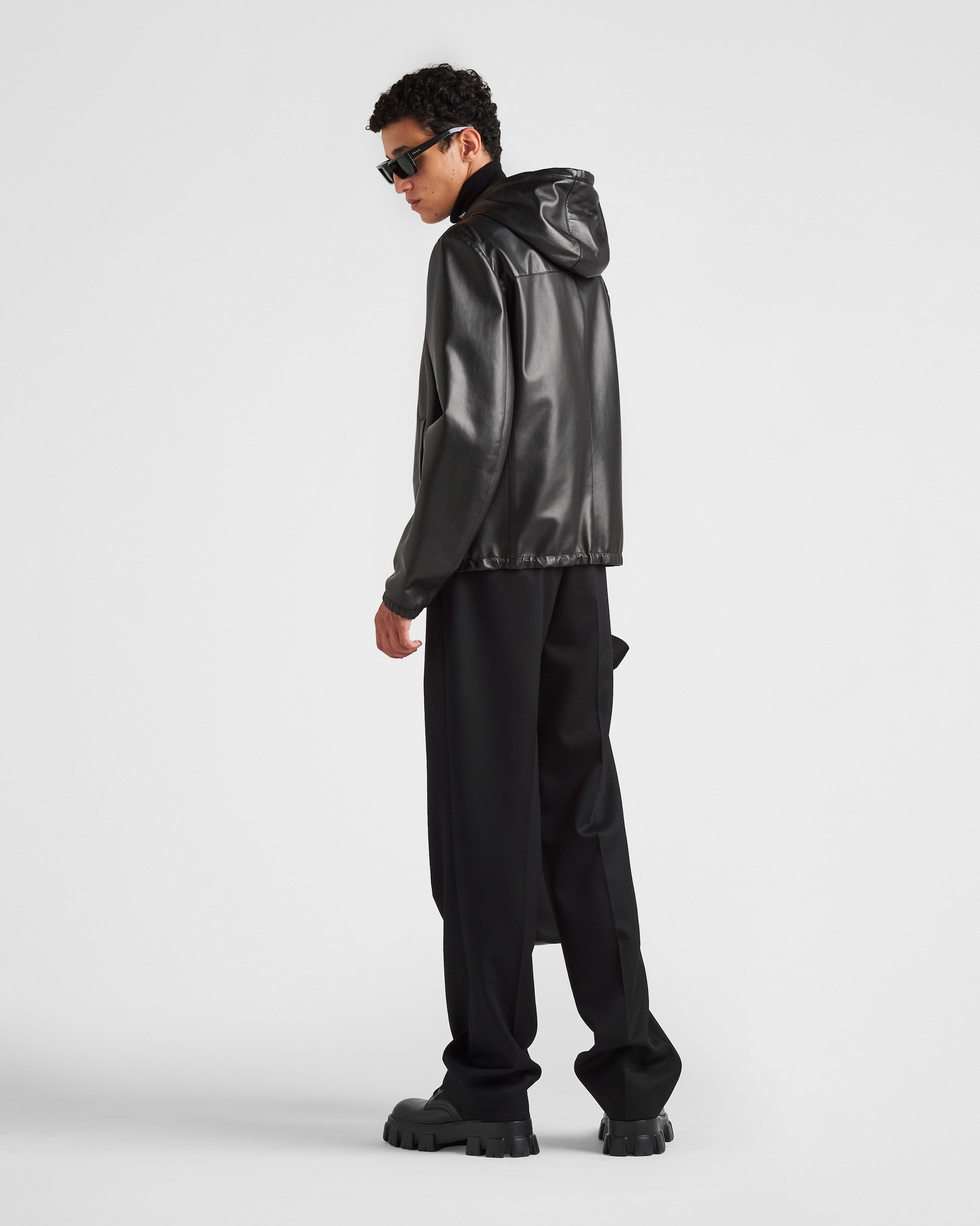 Prada Reversible Blouson In Leather And Re-nylon In Blue