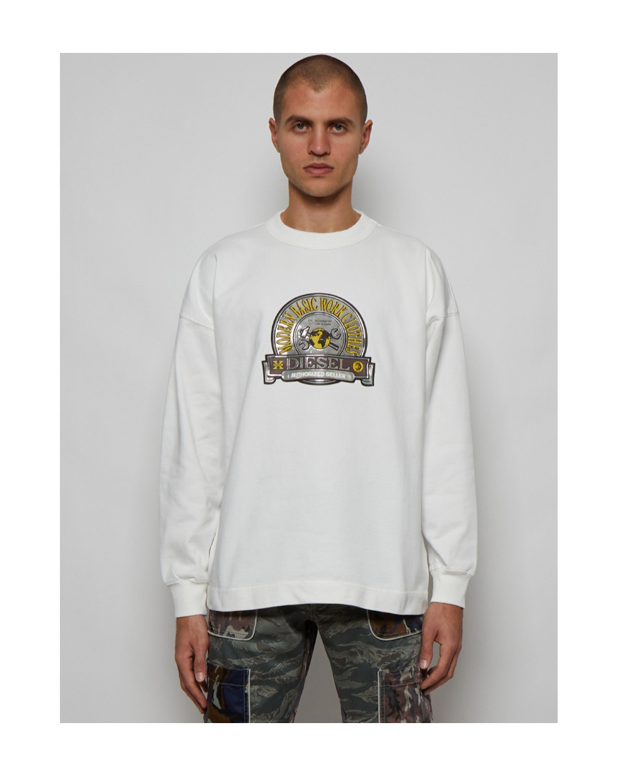 Diesel Crewneck S-patchy Sweatshirt With Deboosed Patch In White