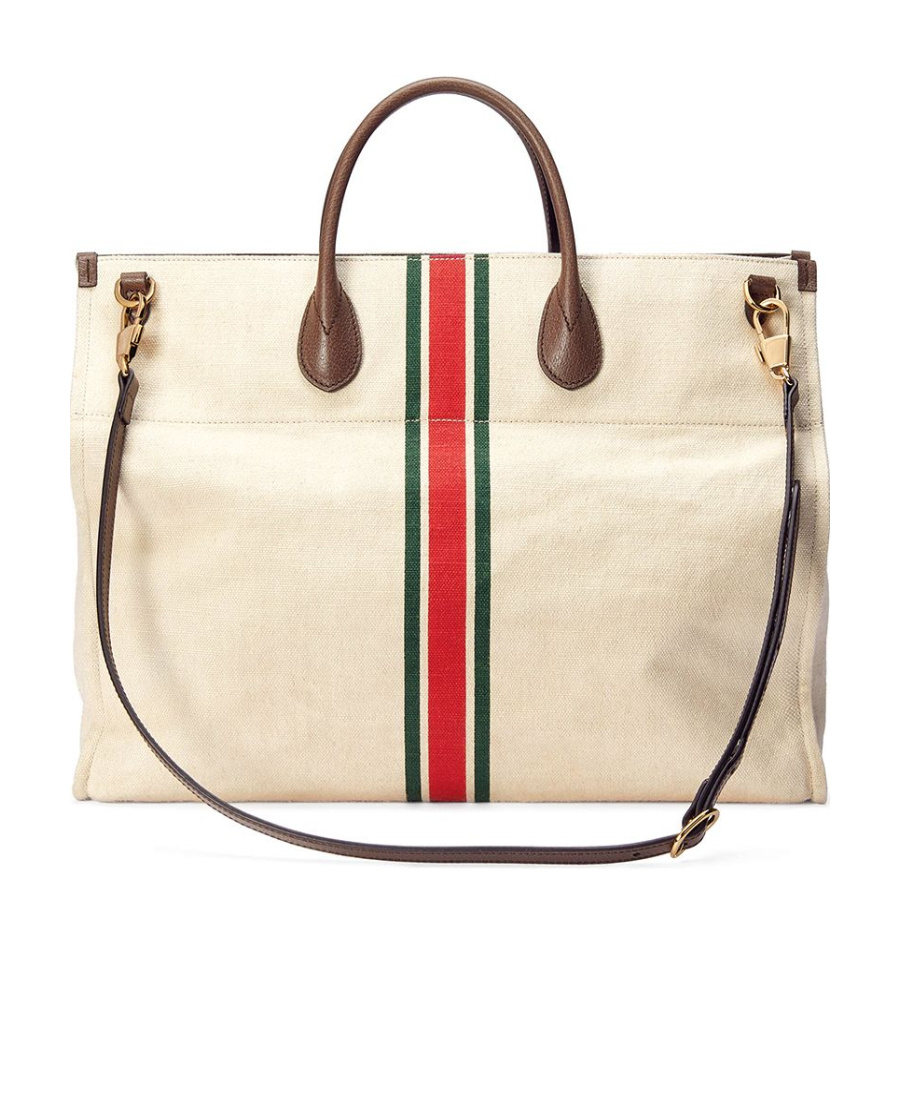 Gucci Web Stripe Tote Bag In White