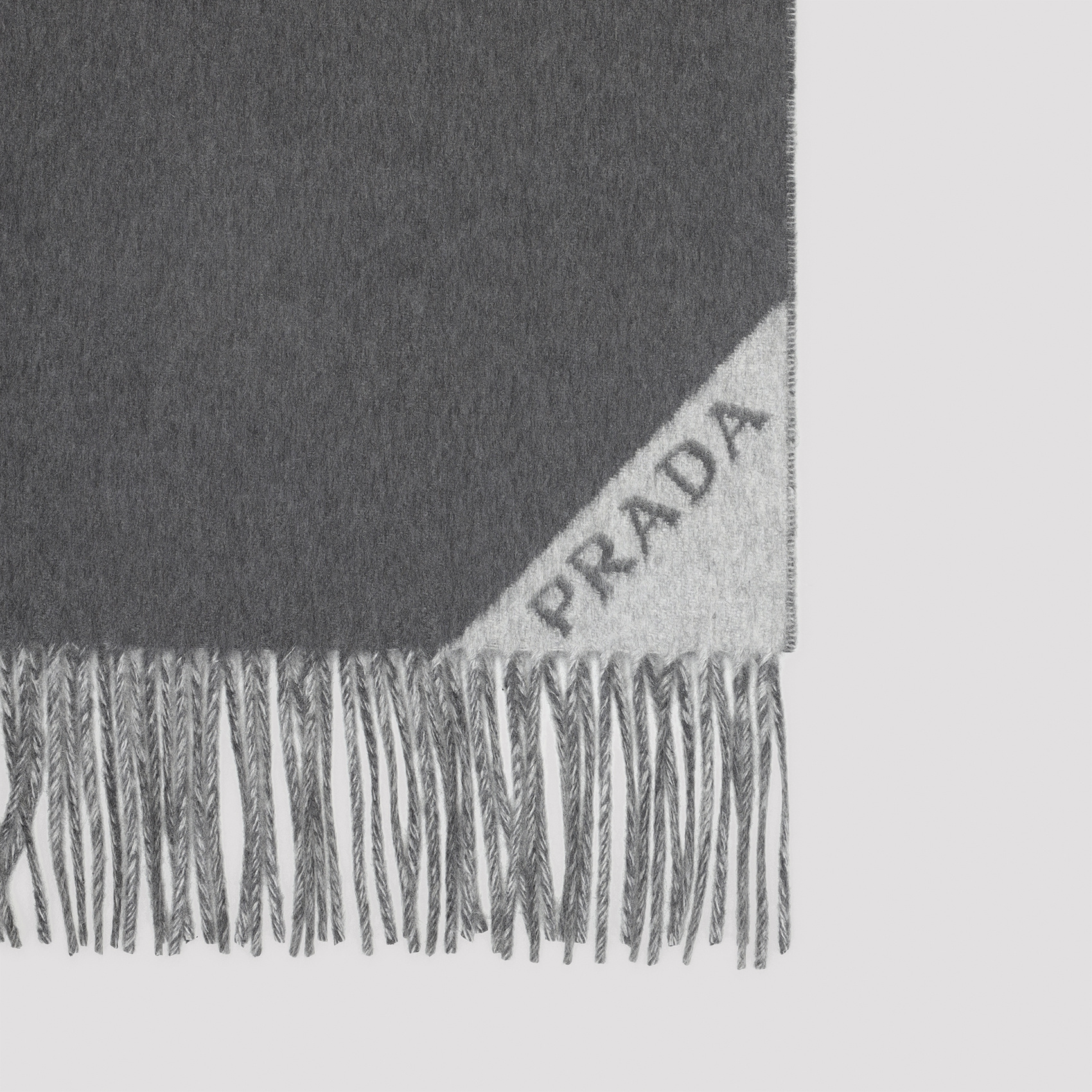 Prada Logo-detail Fringed Scarf In Gray