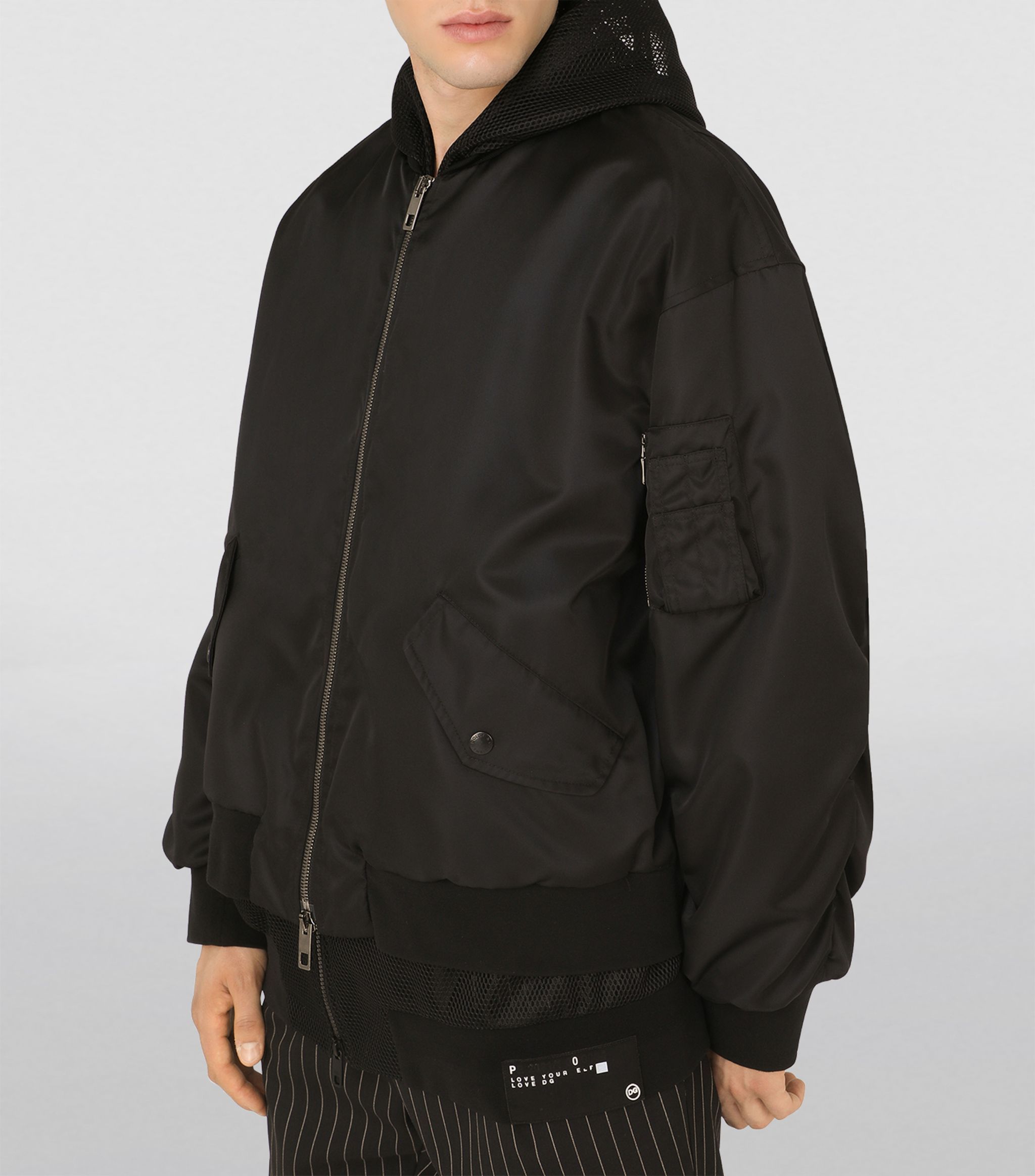 Dolce & Gabbana Nylon Jand Mesh Jacket With Hood In Black