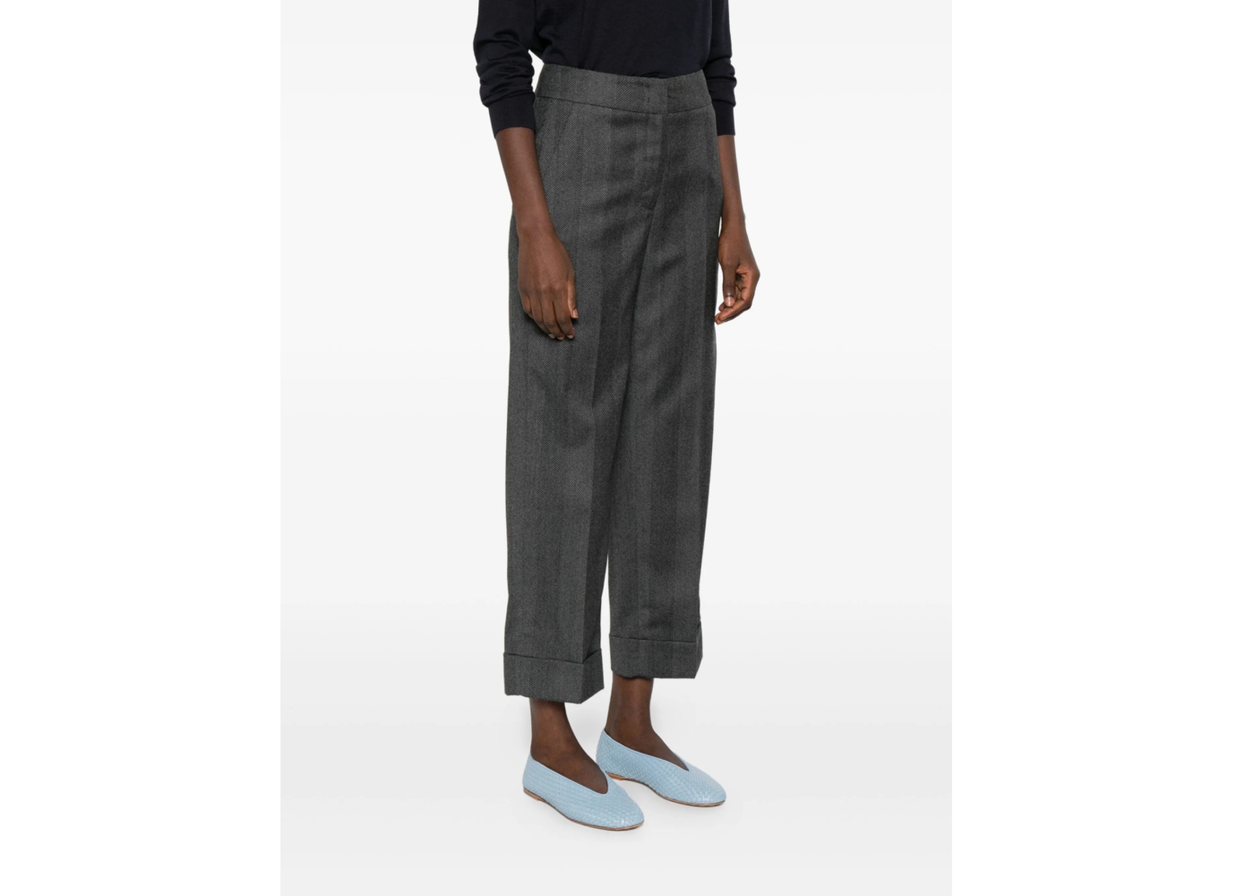 Peserico Herringbone Cuffed Trousers In Multi