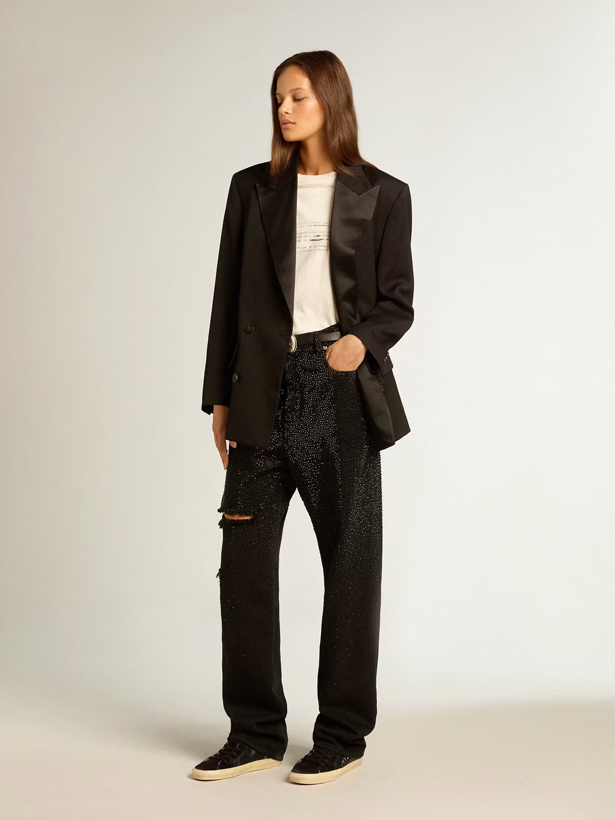 Golden Goose Crystal-embellished Wide-leg Jeans In Black