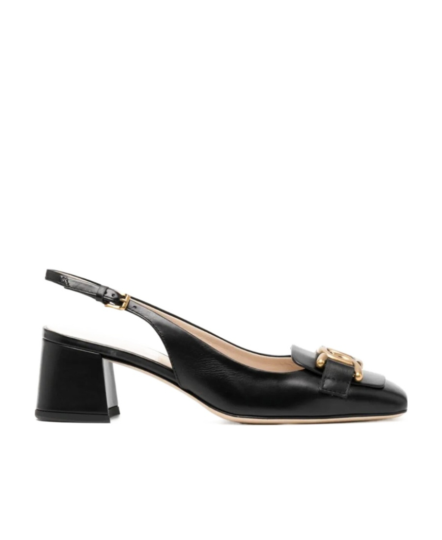 Tod's 'kate' Black Slingback Pumps With Chain Detail In Patent Leather Woiman In Black