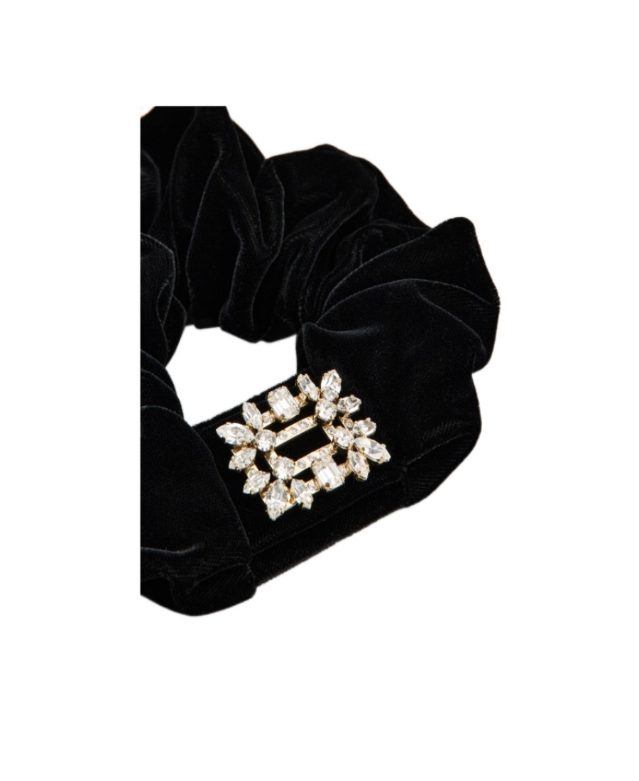 Roger Vivier Buckle Embellished Velvet Scrunchie In Black