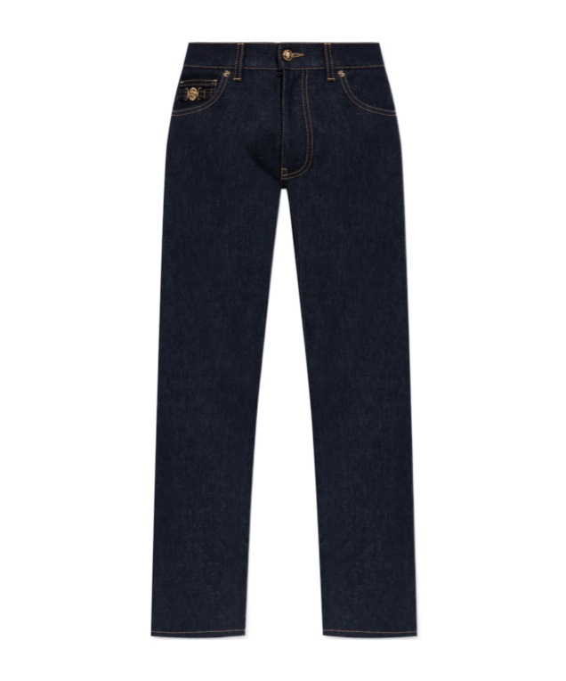 Versace Denim Trousers With Belt Loops In Blue
