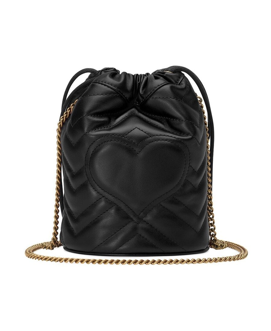 Gucci Crossbody Black Leather Bucket Bag With Logo In Black