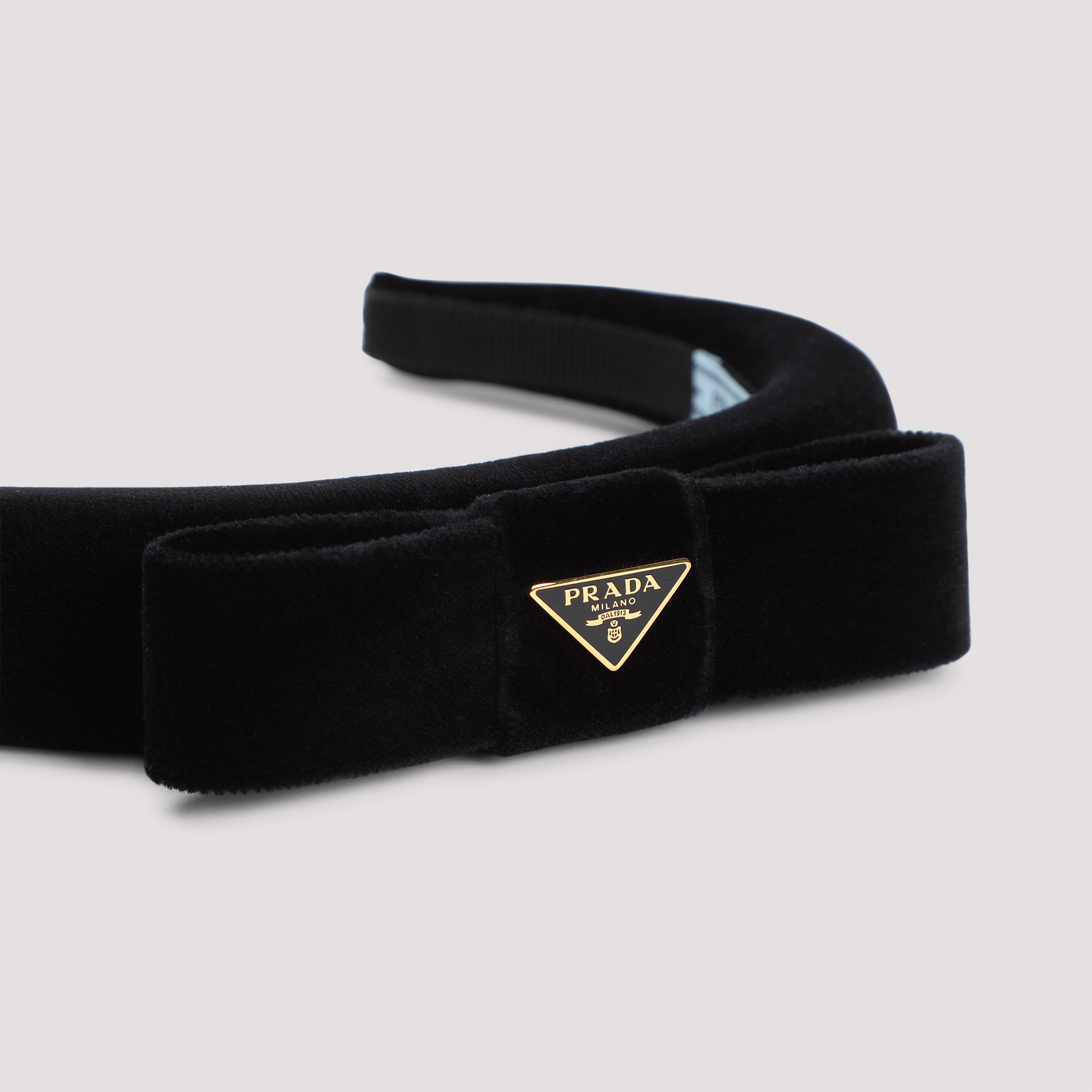 Prada Triangle Logo Velvet Headband In Black