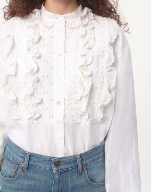 Valentino Cotton-linen-blend Ruffled Shirt Dress In White