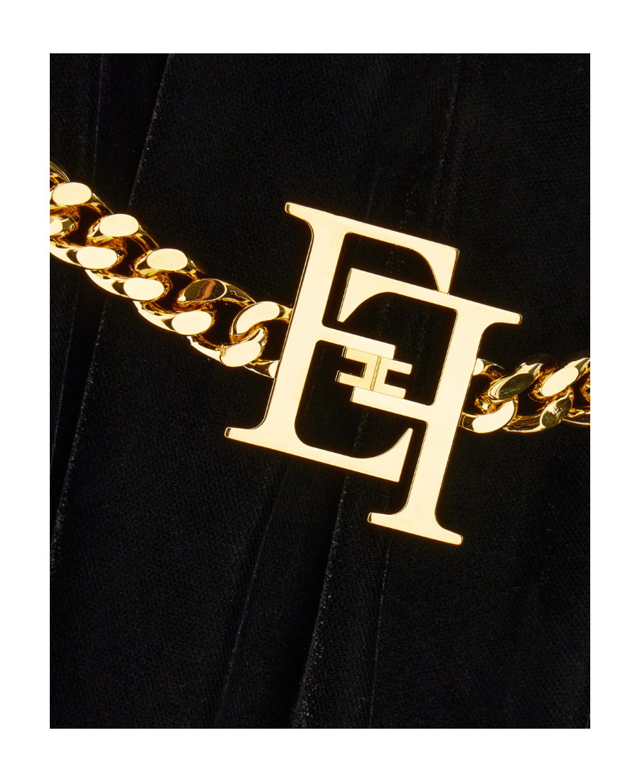 Elisabetta Franchi Velvet Dress With Deep V Neckline And Hood In Black