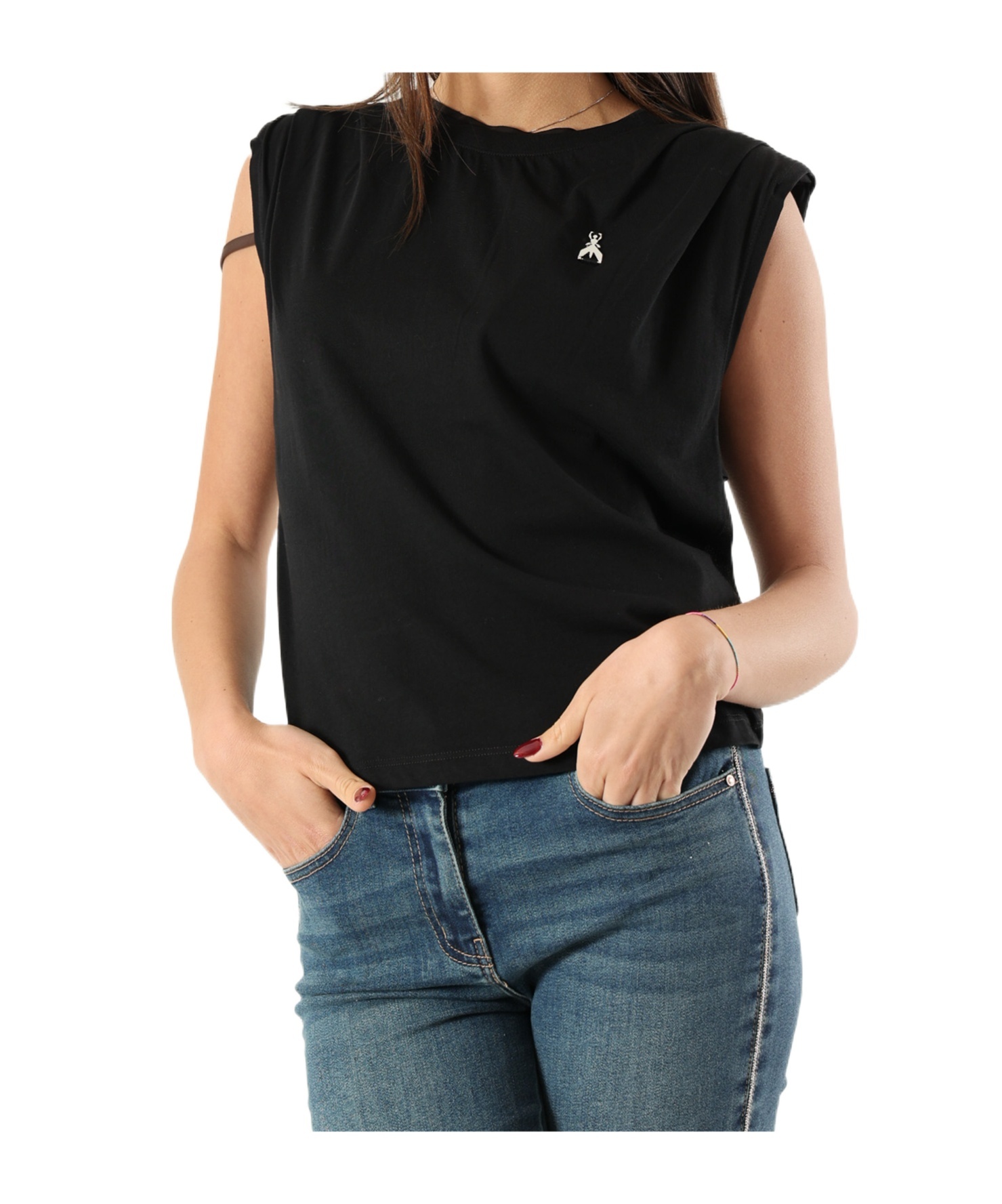 Shop Patrizia Pepe Logo-plaque T-shirt In Black