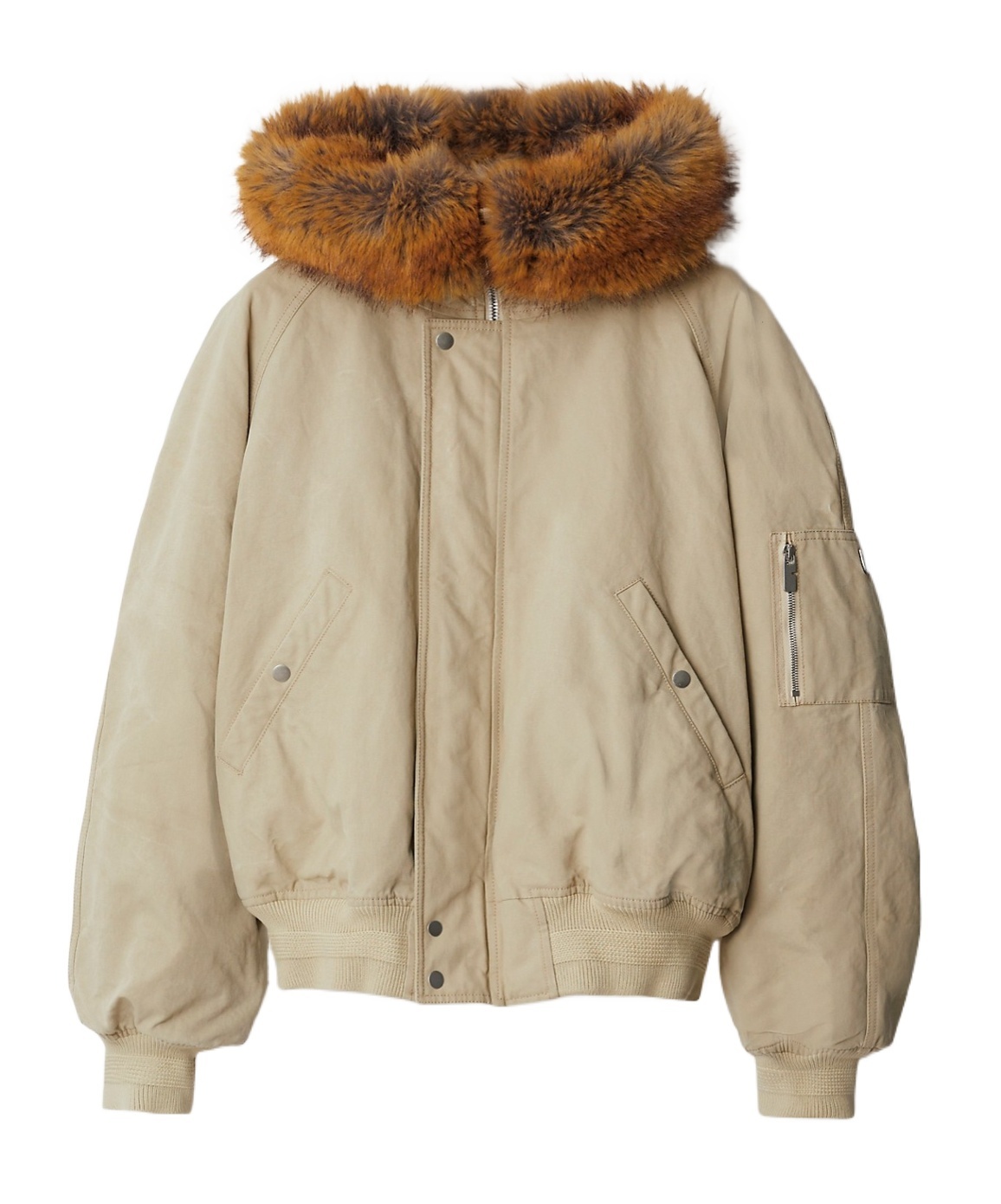 Burberry Faux-fur-hood Cotton Bomber Jacket In Nude