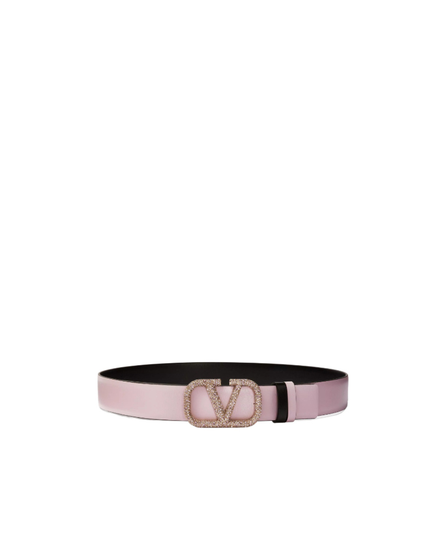 Valentino Vlogo Signature Reversible Shiny Calfskin Belt - 30mm / 1.2 In. In Pink