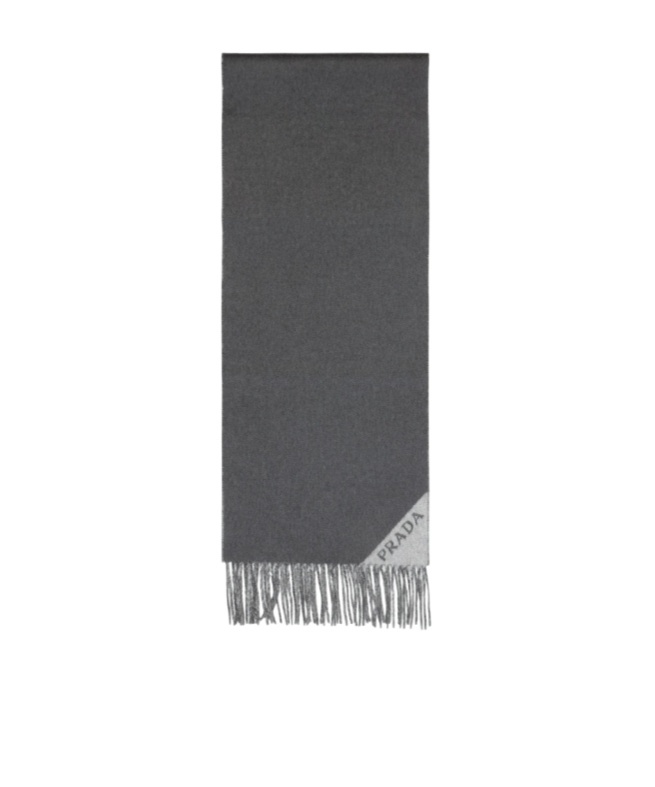 Prada Logo-detail Fringed Scarf In Gray