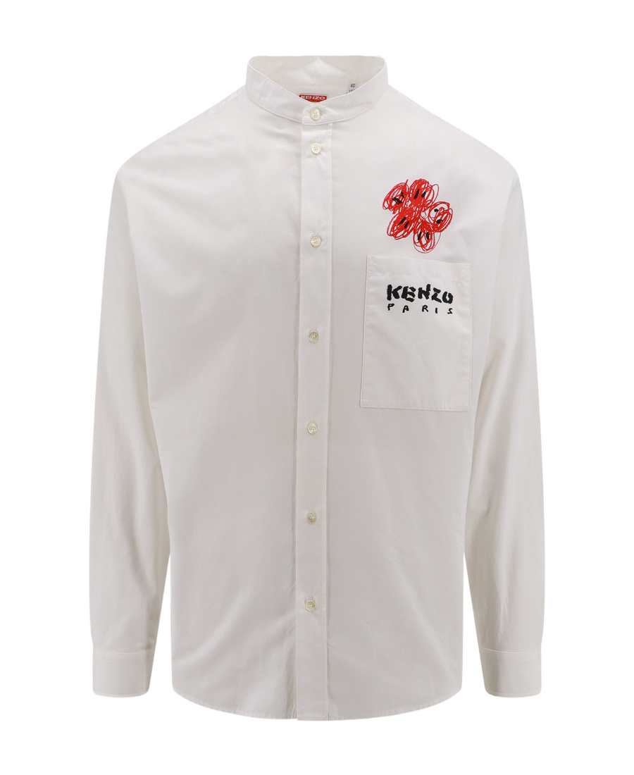 Kenzo Illustration Print Band Collar Shirt In White