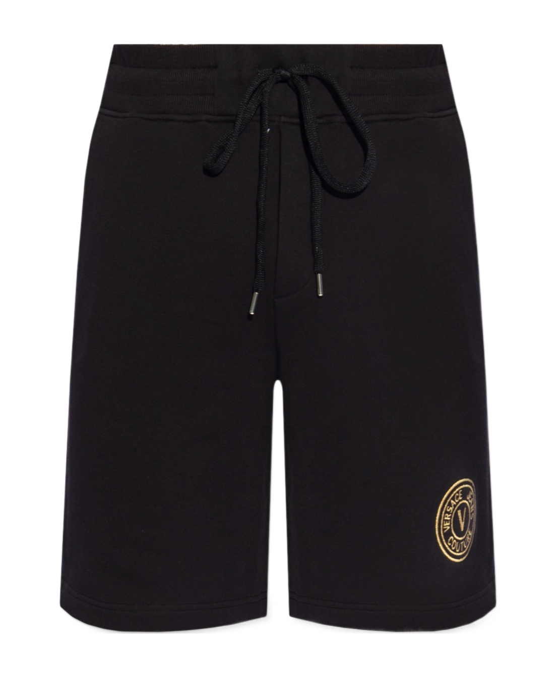 Versace Jeans Logo-embroidered Cotton Shorts In Black