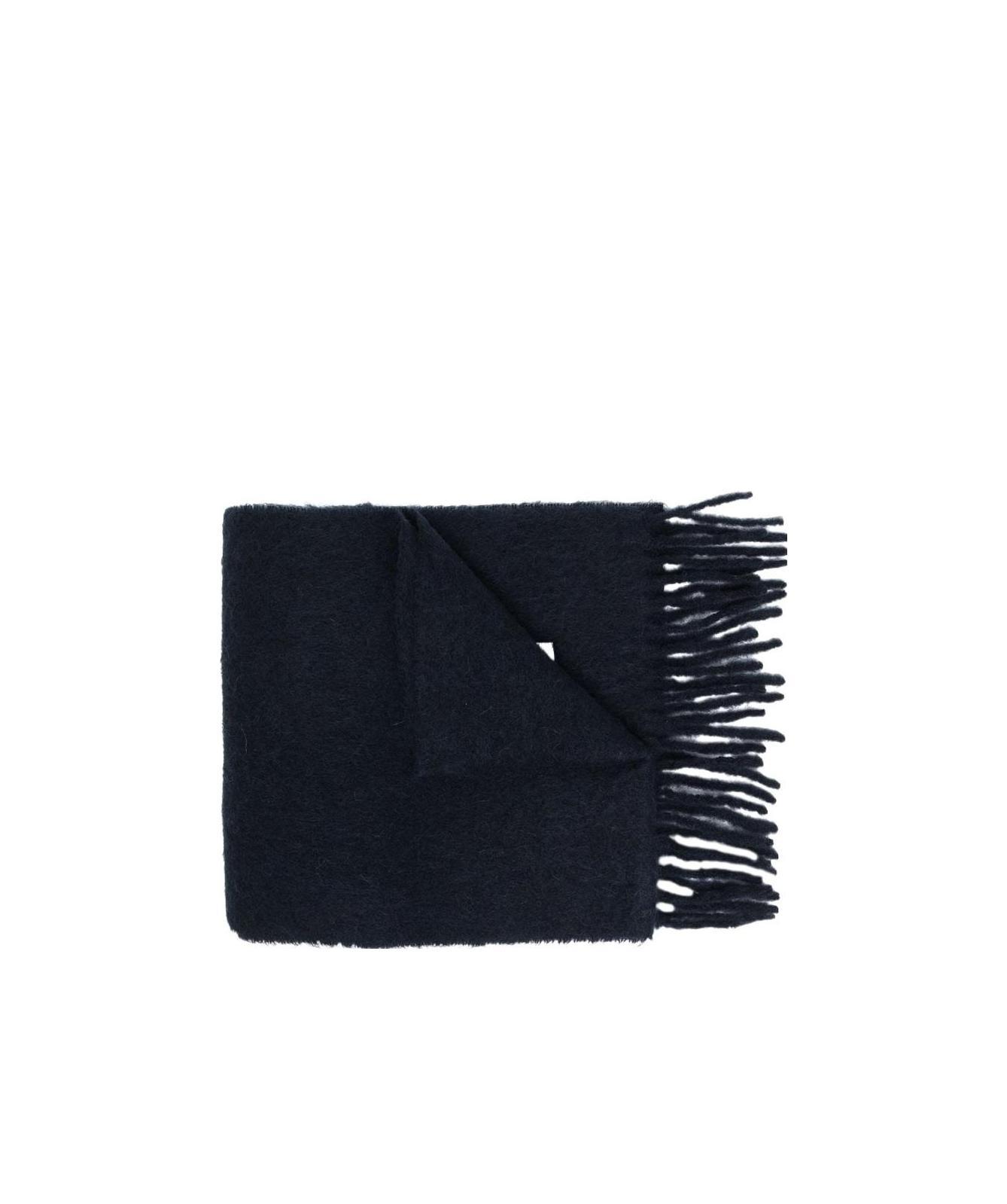 Marni Logo-patch Fringed Scarf In Gray