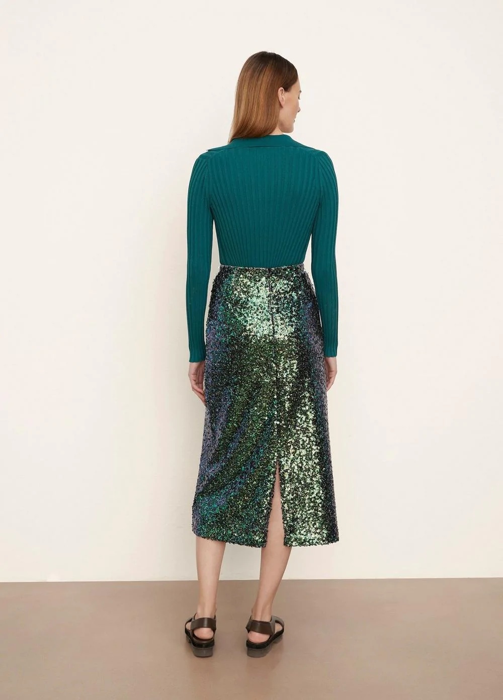 VINCE SEQUIN A-LINE MIDI SKIRT