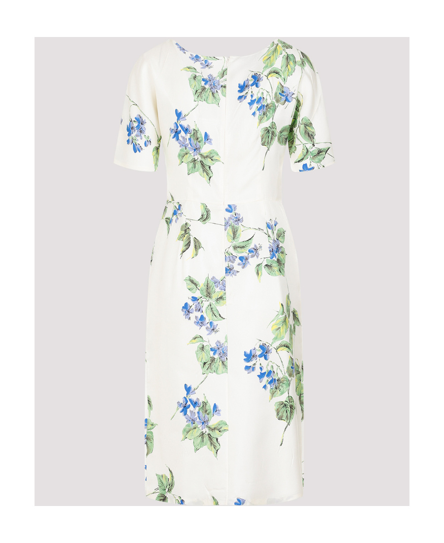 Prada Floral-print Twill Dress In White