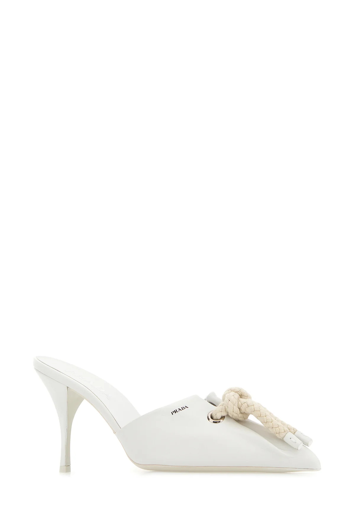 Prada Nappa Leather Mules Rope Detail In White