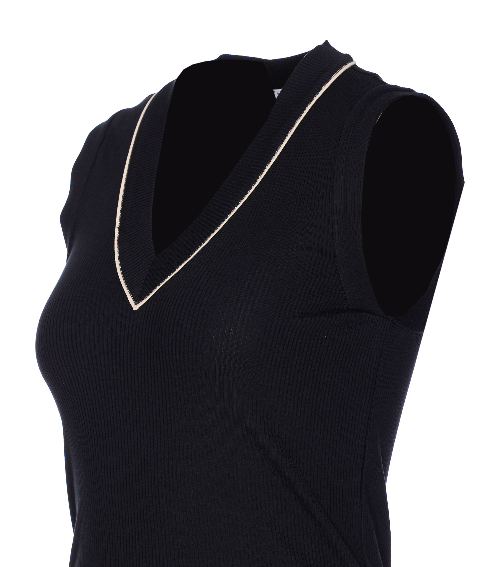 Brunello Cucinelli Sleeveless V-neck Ribbed Texture Tank Top In Black