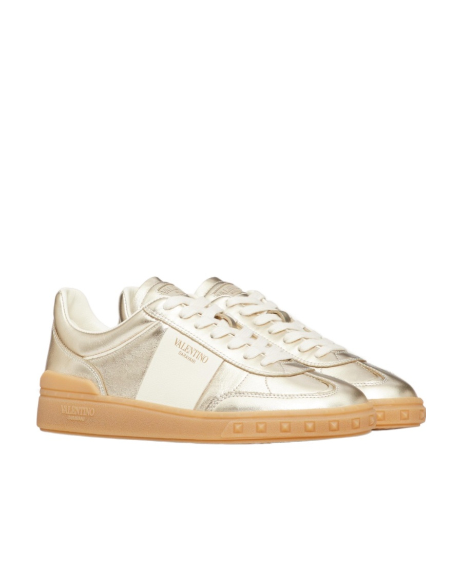 Valentino Garavani Women Gold Laminated Calfskin Upvillage Sneakers In Neutral