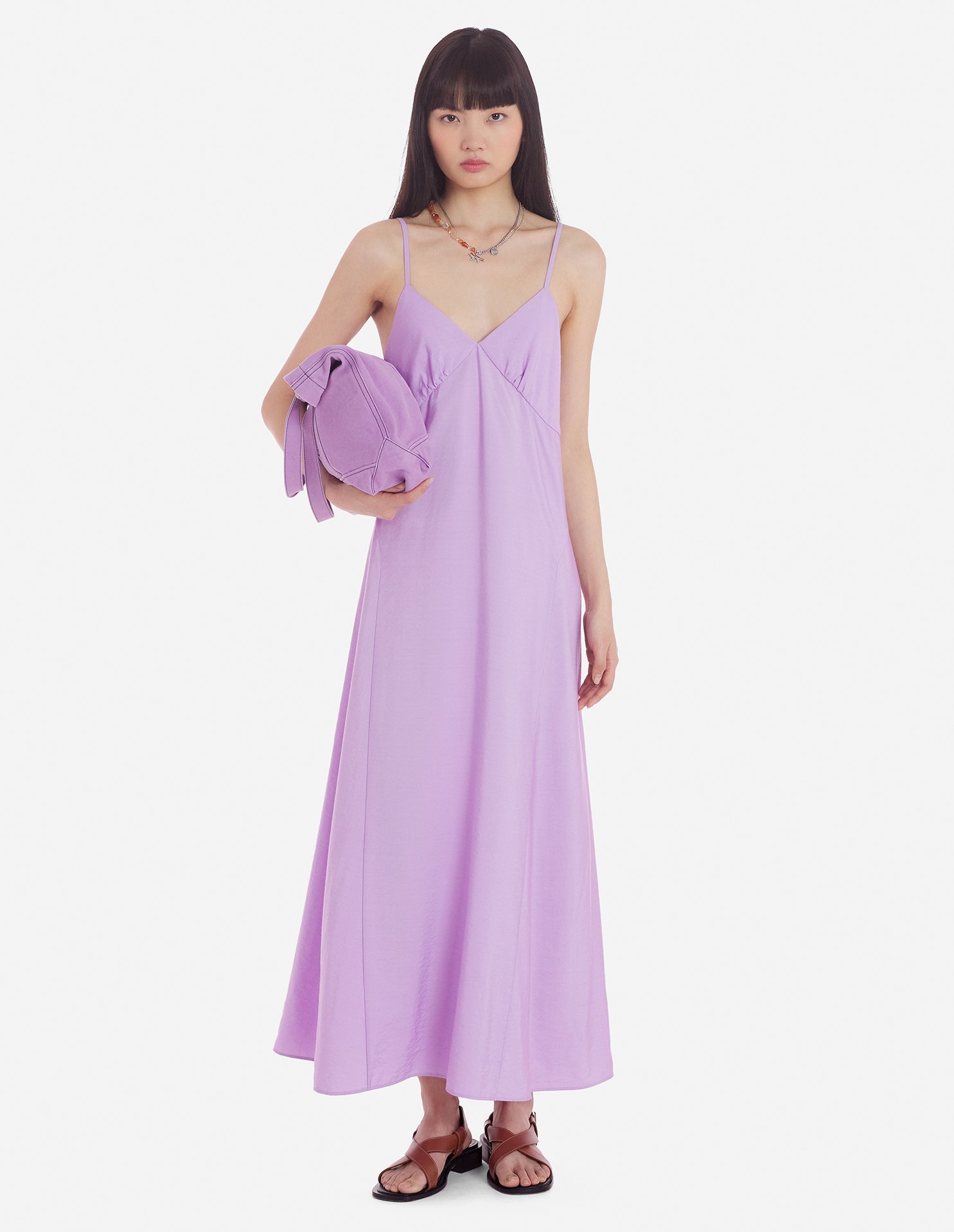 Shop Maison Kitsuné Sleeveless Flared Dress In Purple